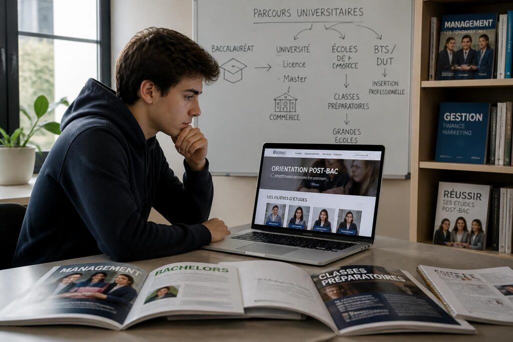 découvrez les différentes options d'orientation post-bac en management : parcoursup, bachelors et classes préparatoires pour réussir votre avenir professionnel.